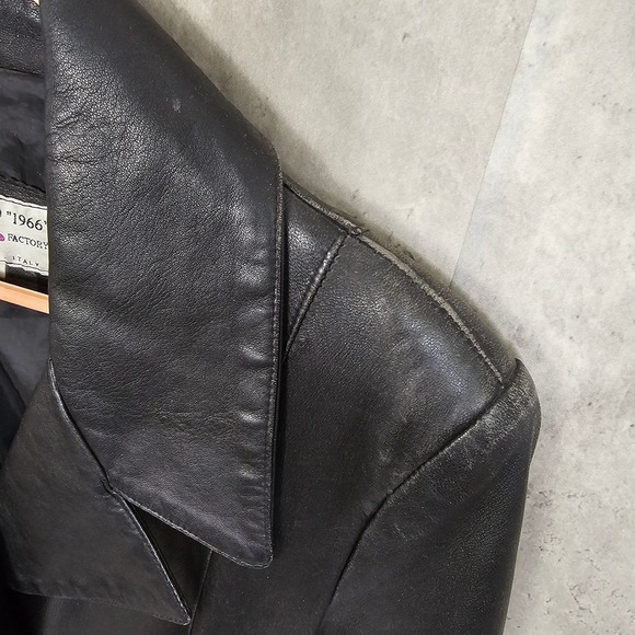 Vintage 90s Giorgio 1966 Italian Black Leather Coat Jacket Women's 46 Medium - Picture 7 of 12